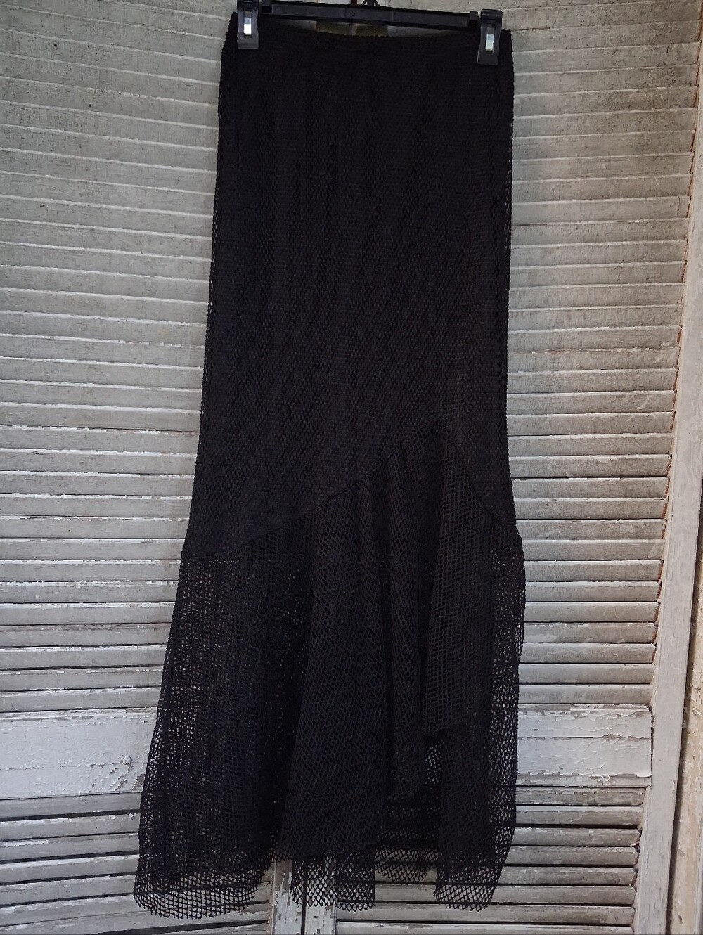 Charlotte Russe Black Sheer Mesh Fishnet Maxi Skirt Size S Ruffle Hem Boho